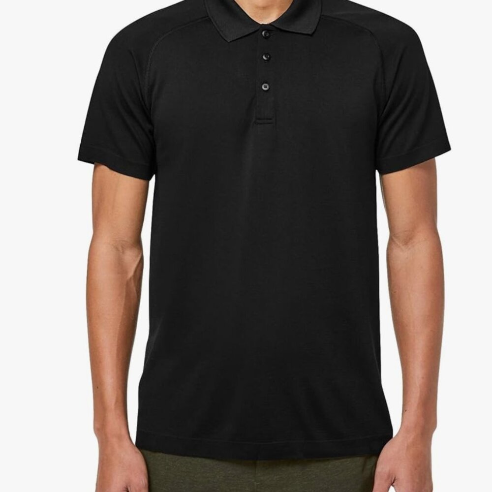 LULUELMON Men's  Metal Vent Tech Polo Short Sleeve Black Shirt size large